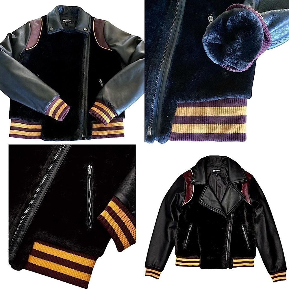 William Rast Noelie Varsity Moto Jacket Black Faux Fur & Leather Oversized Small - Picture 7 of 16